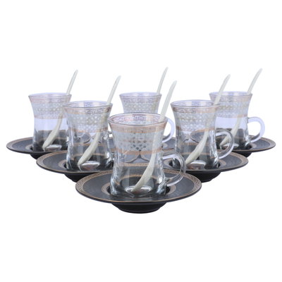 طقم بيالات زجاج وفناجين قهوة بورسلان السيف غاليري، 27 قطعة، نقش اسلامي - أسود و شفاف product image 3