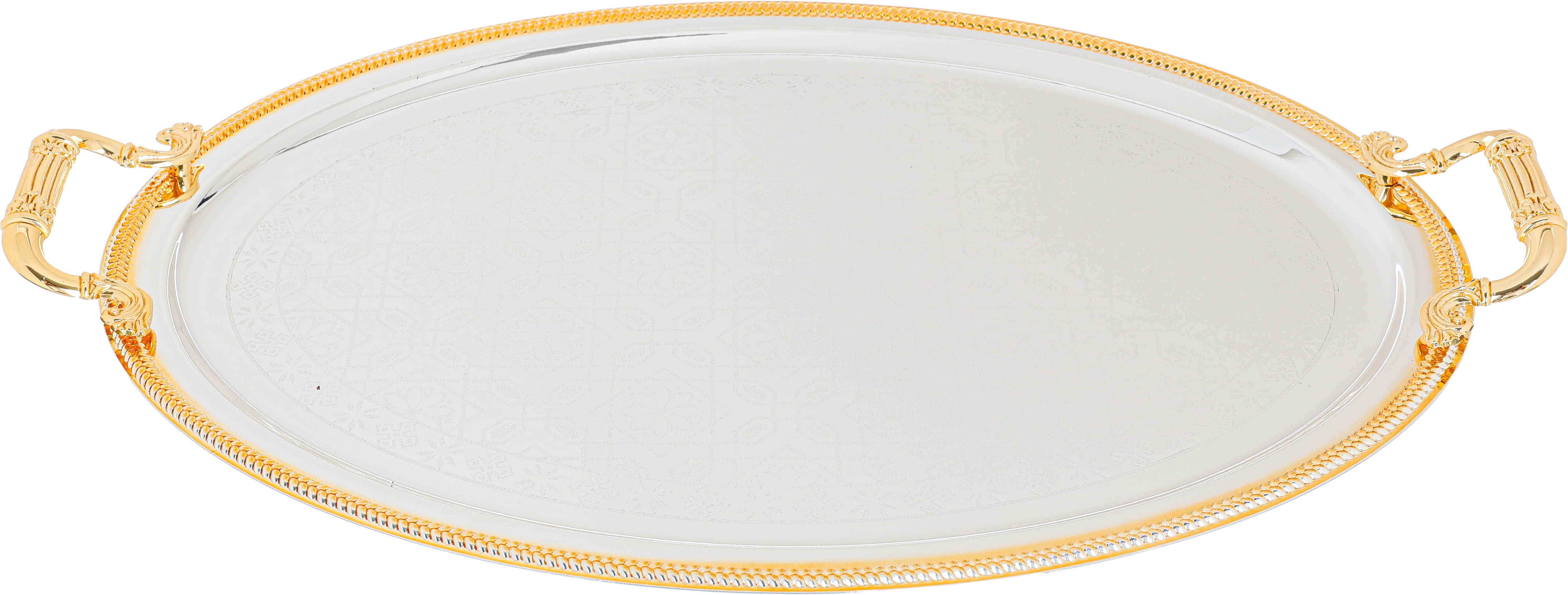Al Saif Gallery steel tray set with gold edges, 3 pieces, oval - silver product image 2