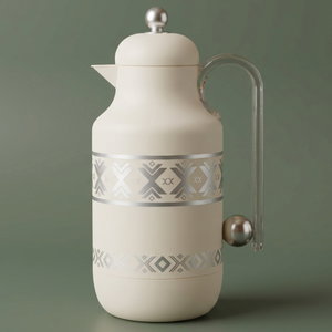 Al Saif Gallery Kkozami Thermos, 1 Liter, Glass Interior, Transparent Handle, Push-Button Lid - Cream Silver product image