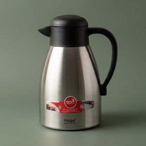 Regal Thermos, 1.5 Liter, Stainless Steel Inner Container, Stainless Steel/Plastic Outer Body, Push Button - Black/Silver product image