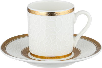 طقم فناجين قهوة تركي بورسلان السيف غاليري، 12 سم، 12 قطعة، صحون، مسكة يد - ذهبي أبيض product image 2