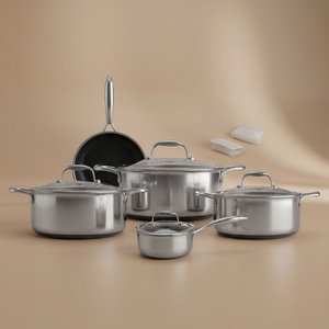 طقم قدور ستانلس ستيل زجاج كوكسل، 9 قطع، غطاء زجاج - فضي شفاف product image