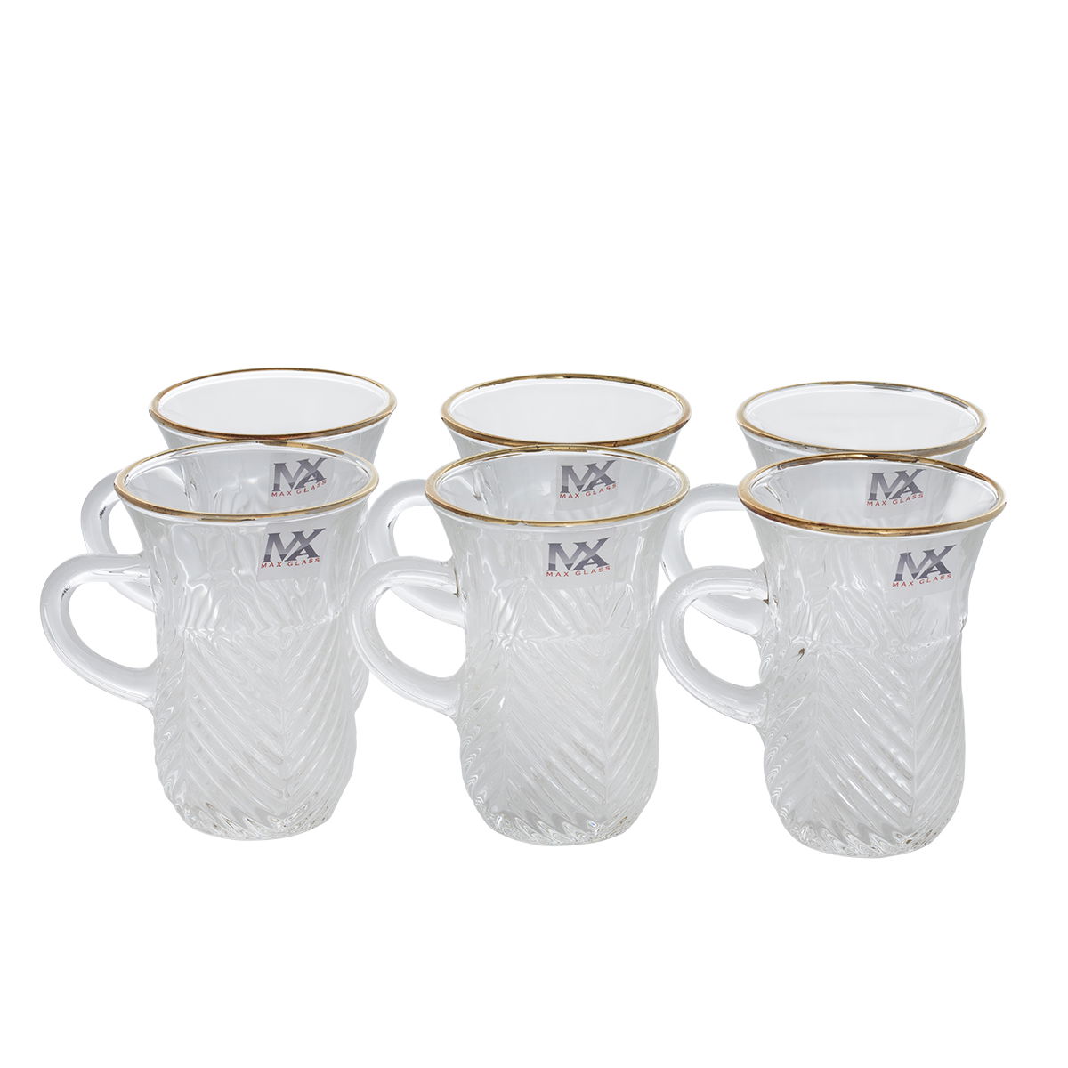 Al Saif Gallery Max Glass Tea Bialat Set, 6 Pieces, Glass Handle, Golden Line - Transparent product image