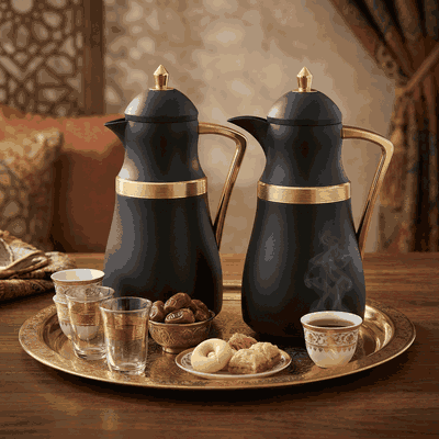 طقم ترامس نجد السيف غاليري، 1/1 لتر، حافظة داخلية زجاج حراري - اسود ذهبي product image 2