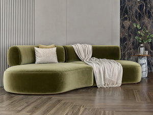 Modern Swedish wood sofa, 250x85x40 cm, velvet fabric - olive product image 2