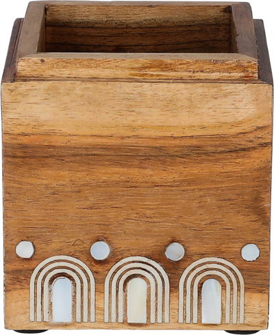 علبة تخزين خشب السيف غاليري، 10x10x10 سم، غطاء استيل، مربع - اوف وايت خشبي product image 3