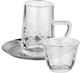 Al Saif Gallery Glass Cup and Tea Set, 18 Pieces, Stainless Steel Saucers, 12cm, Floral Pattern - Clear Silver product image 1
