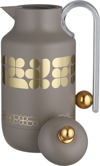 Al Saif Gallery Kkozami Thermos, 1 Liter, Glass Interior, Transparent Handle, Push-Button Lid - Gold Cappuccino product image 5