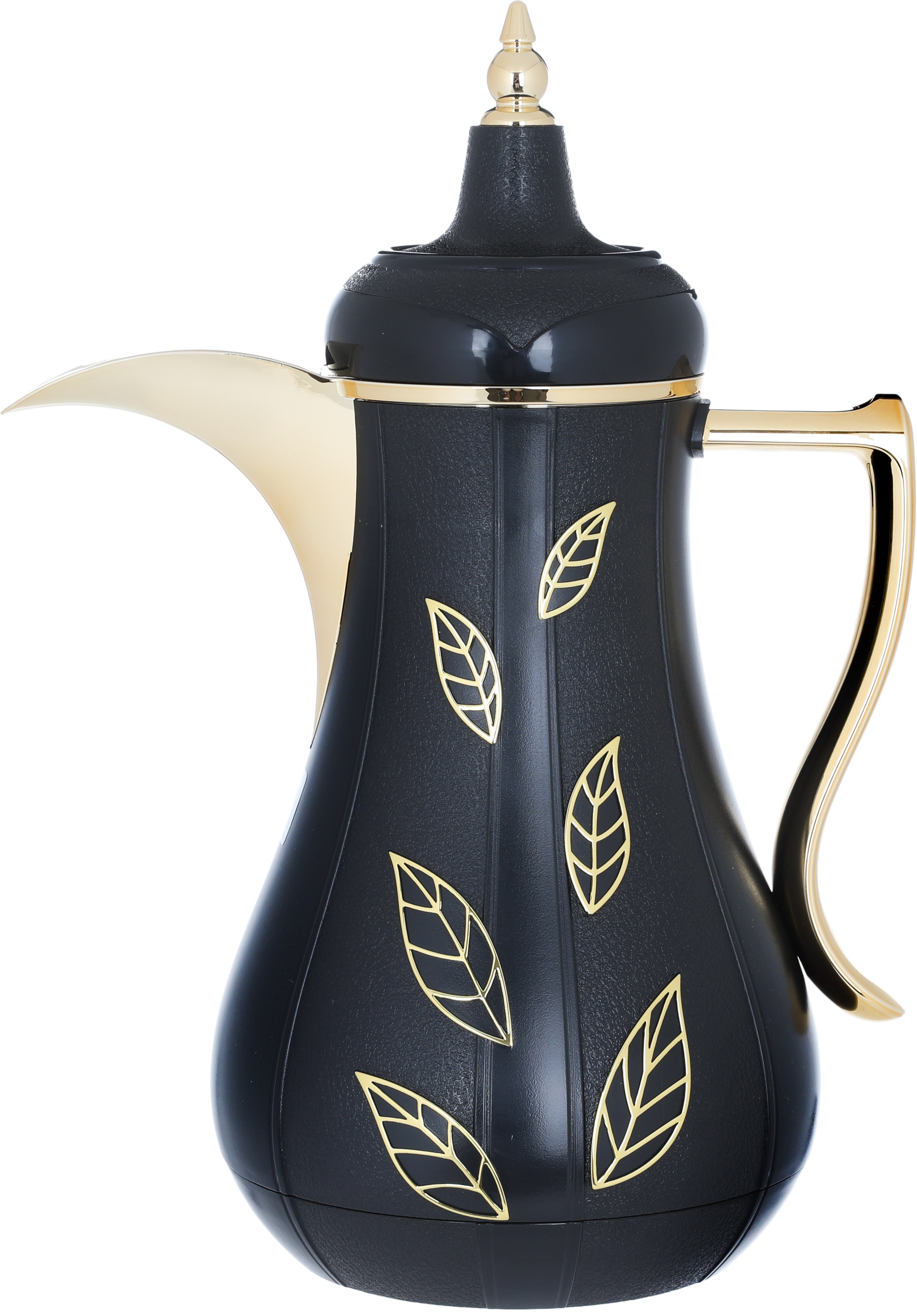 Al Saif Gallery Salma thermos set, 1 liter, golden pattern, 2 pieces, thermal glass inner shell, plastic outer shell - black product image 3