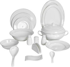 طقم تقديم سفرة بورسلان السيف غاليري، 86 قطعة - أبيض فضي product image
