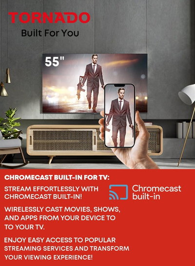 تلفزيون سمارت بدون اطار تورنيدو، 55 بوصة، 4K، UHD، نظام جوجل، 55UA3400G - اسود product image 4