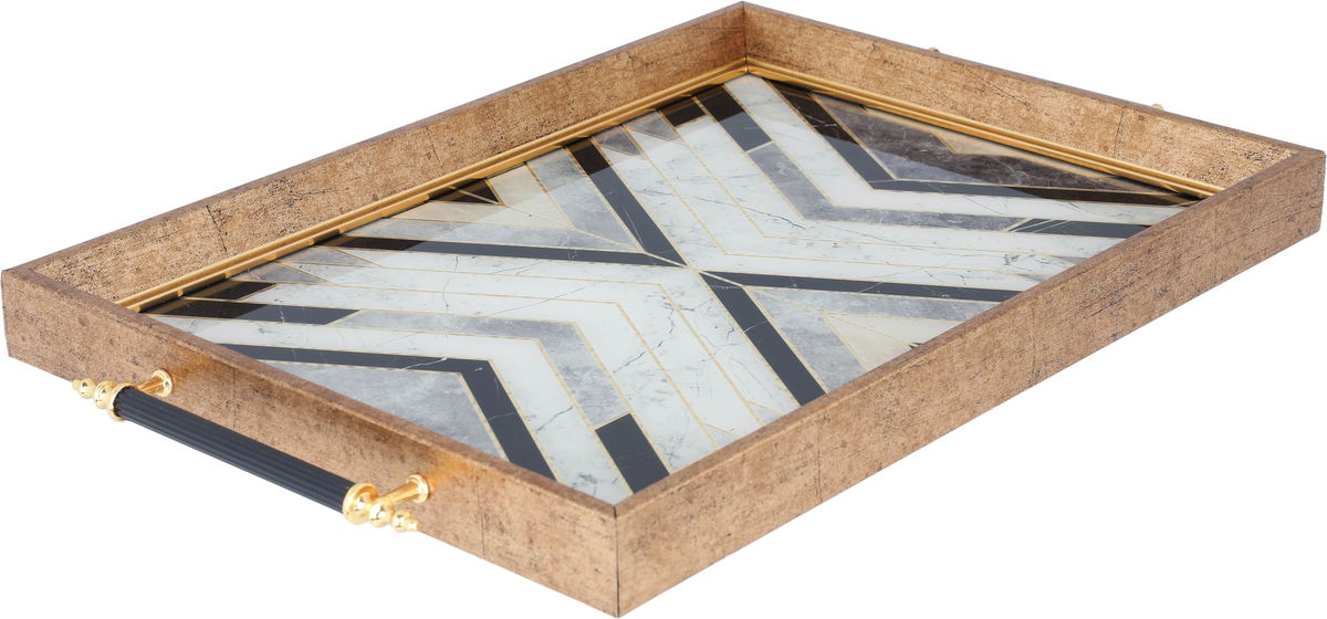 طوفرية زجاج السيف غاليري، 30×47 سم، مستطيل، نقش أبيض بأسود، بيد - ذهبي product image 2