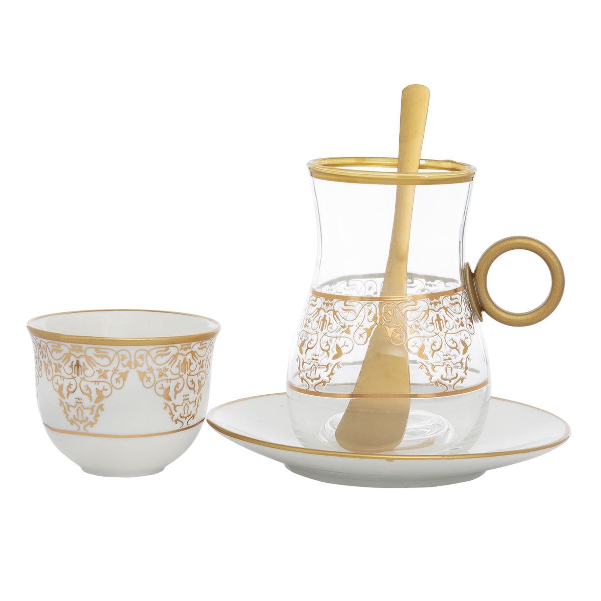 Al Saif Gallery teacups and cups set, 24 pieces, gold-white decoration product image 2
