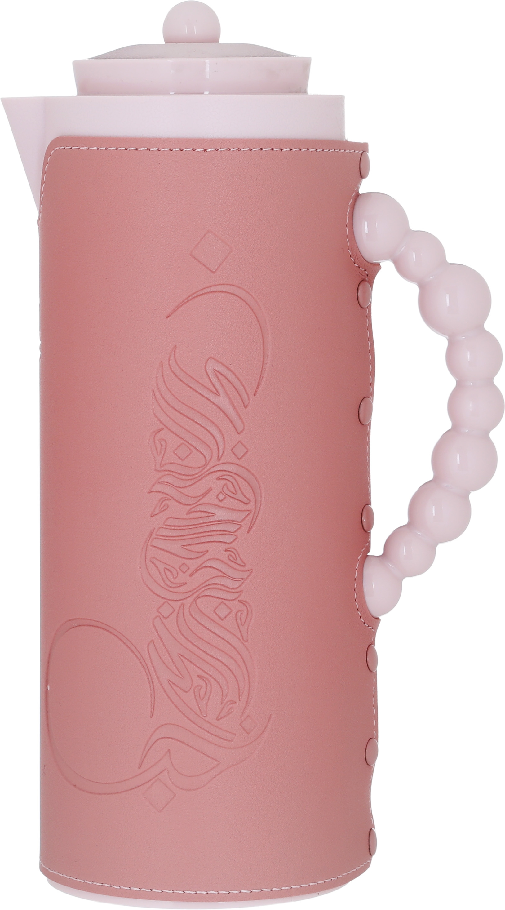 Al Saif Gallery Royal 7 glass thermos, 1 liter, with leather cover, glass inner shell, plastic outer shell - pink product image