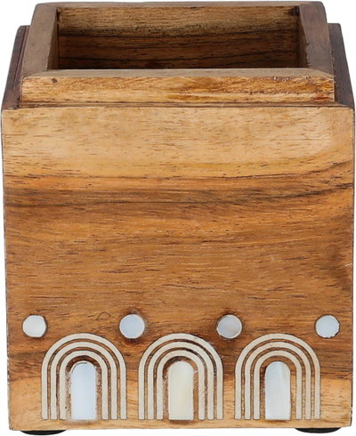 Sword Gallery Wooden Storage Box, 10x10x10 cm, Steel Lid, Square - Light Wood Gray product image 3