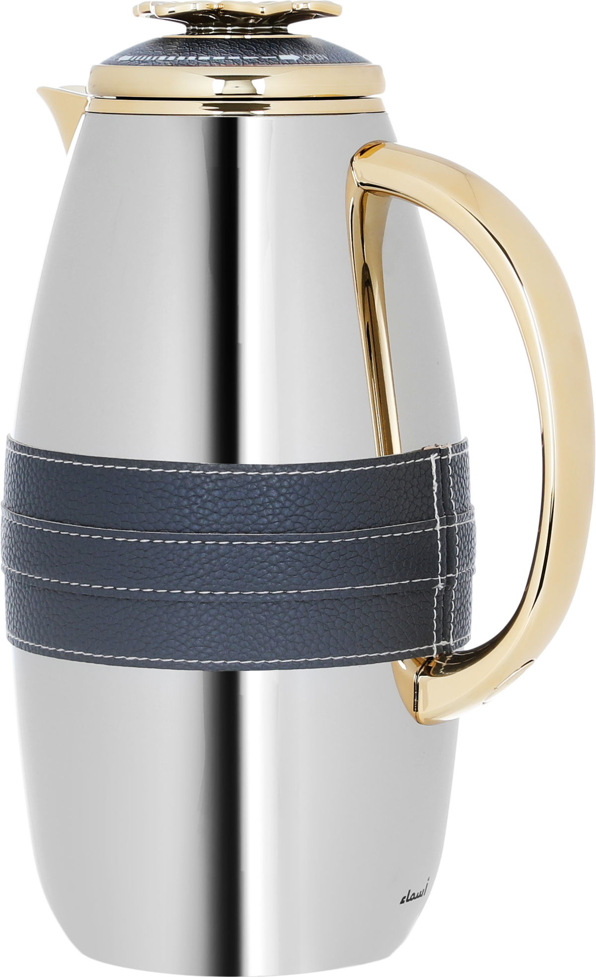 Al Saif Gallery Asmaa Steal Thermos Set, 1 - 0.7 Liter, Dark Gray with Gold Strap, 2 Pieces - Silver product image 3