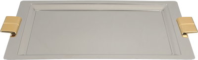 Al Saif Gallery Steel Serving Tray, 38x24.7x1 cm - Silver Gold product image 2