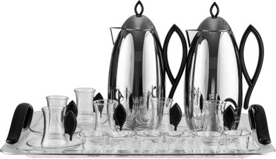 Al Saif Gallery Al Ola Thermos Set, 21 Pieces, with Tray, Tea & Coffee Cups - Silver Black product image 2