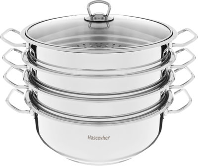 طقم قدور استيل هاشفير، 5 قطع، غطاء زجاجي - فضي product image 2