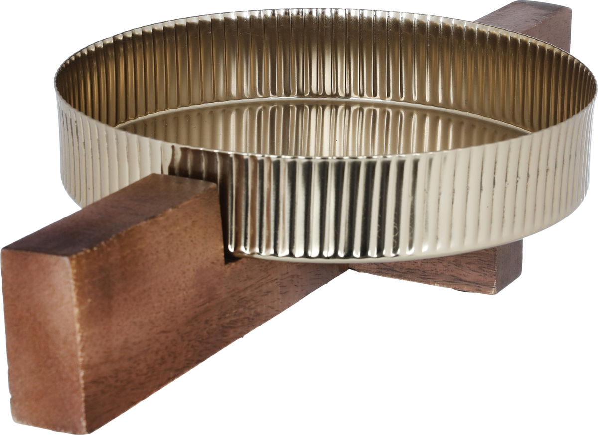 Al Saif Gallery steel serving plate, 9x20x36 cm, wood base - wooden product image 2