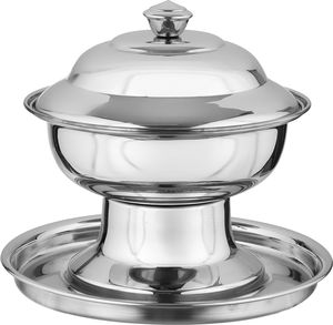 Al Saif Gallery Date bowl with lid, Indian style, stainless steel, 15 cm, round, base - silver product image