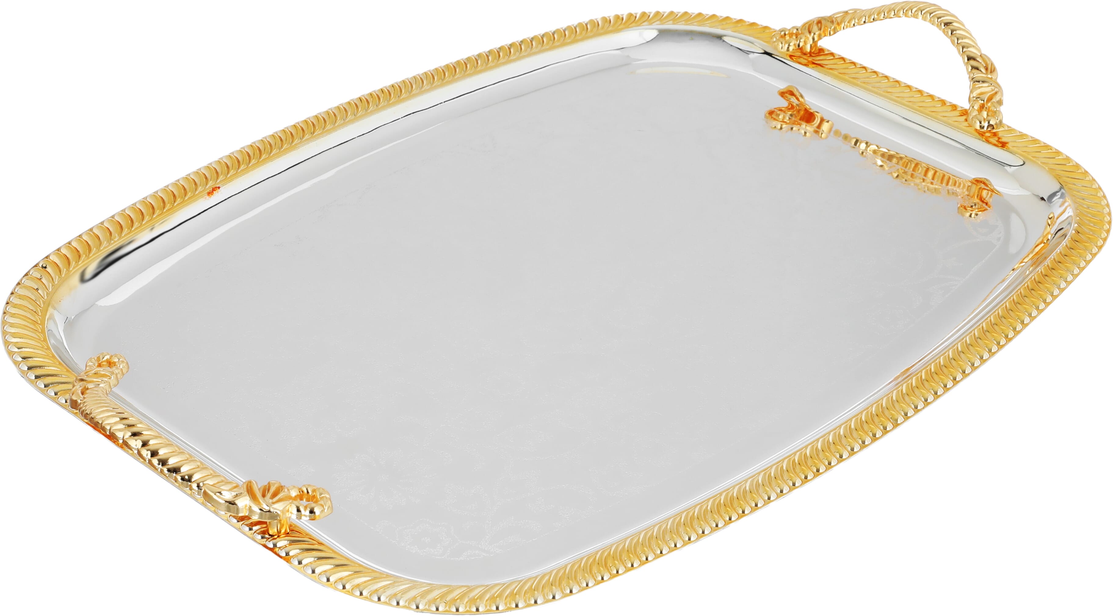 Al Saif Gallery steel tray set with golden edges, 3 pieces, rectangular, engraved - silver product image 2