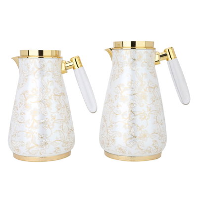 Al Saif Gallery Lily thermos set, 1/0.75 litre, 2 pieces, thermal glass inner shell, stainless steel outer shell - cream-gold product image 2