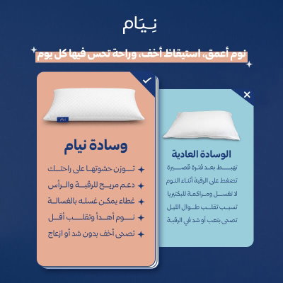 وسادة نوم كبيرة ميموري فوم نيام، 92×51 سم - ابيض product image 2