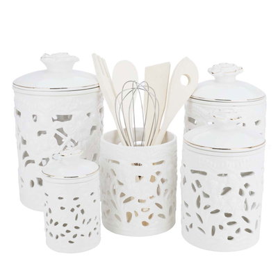 Al Saif Gallery Porcelain Spice Box Set, 5 Cans, 5 Spoon Tools - White product image 2
