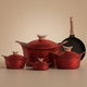 طقم قدور جرانيت تيتانيوم نيوكلاين، 9 قطع، مقبض خشبي - احمر غامق product image 1