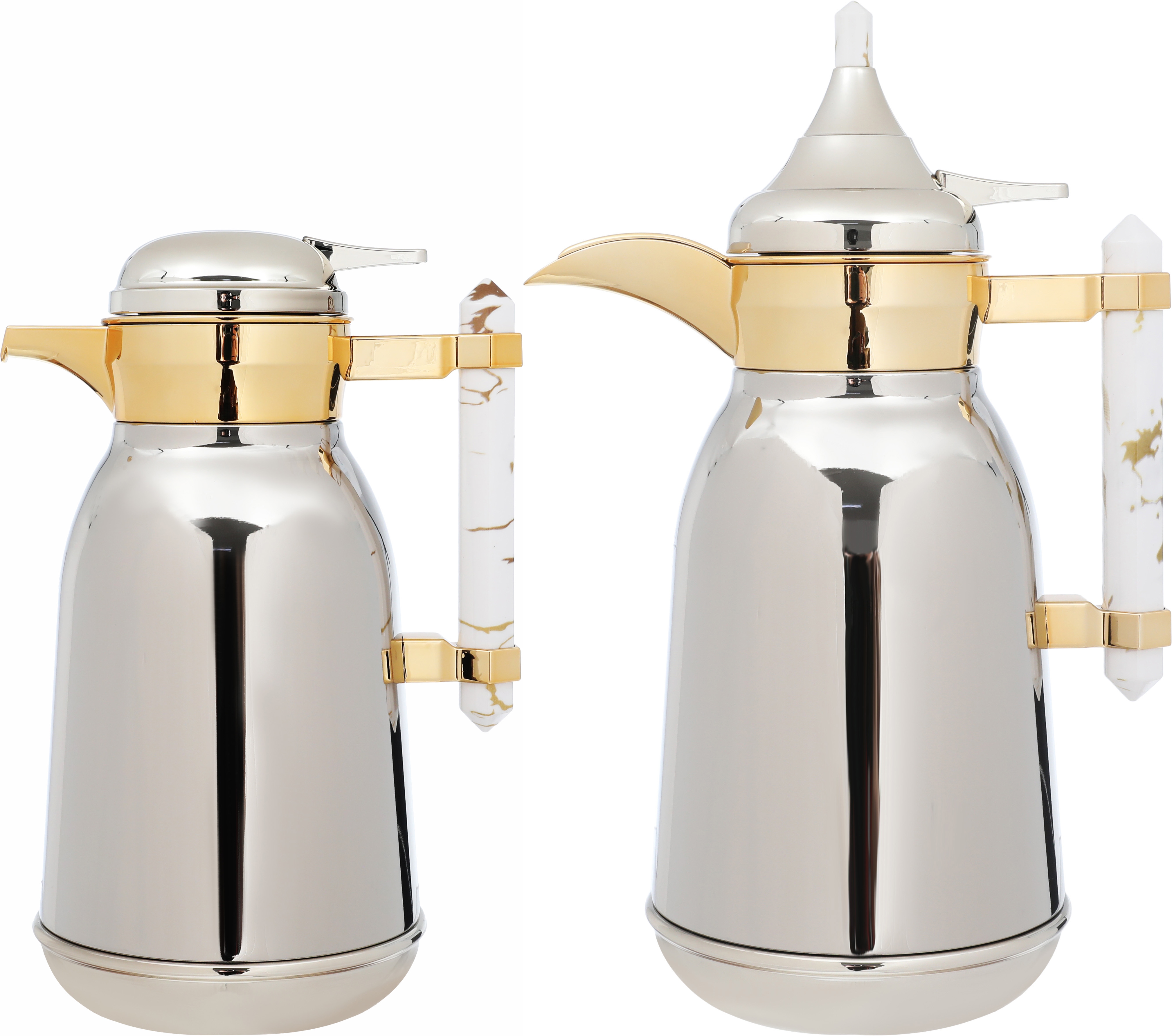 Al Saif Gallery Shahad thermos set, 1 liter, marble handle, thermal glass inner case, steel outer case - silver product image