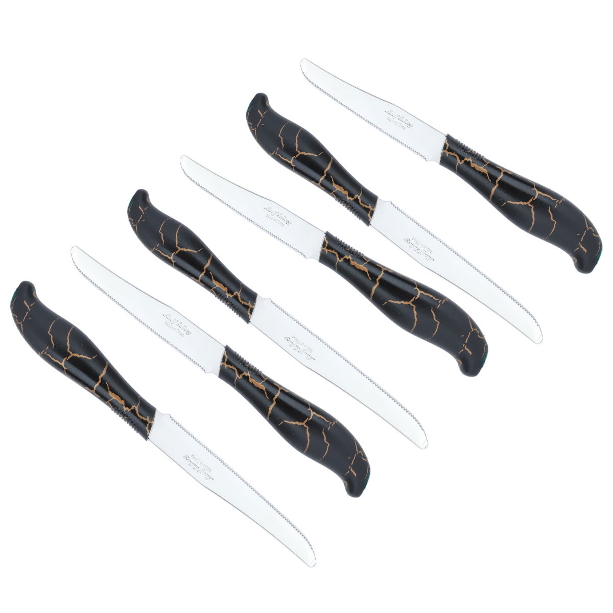 Al Saif Gallery steel knife set, with marble plastic handle, 6 pieces - black product image 1