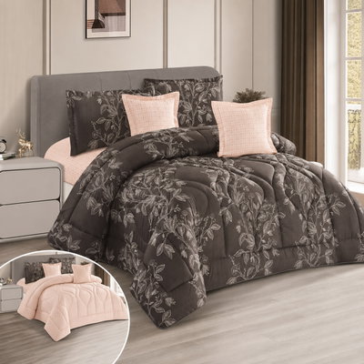 طقم لحاف قماش، 230x250 سم، نفرين، 6 قطع - بني وردي product image 1