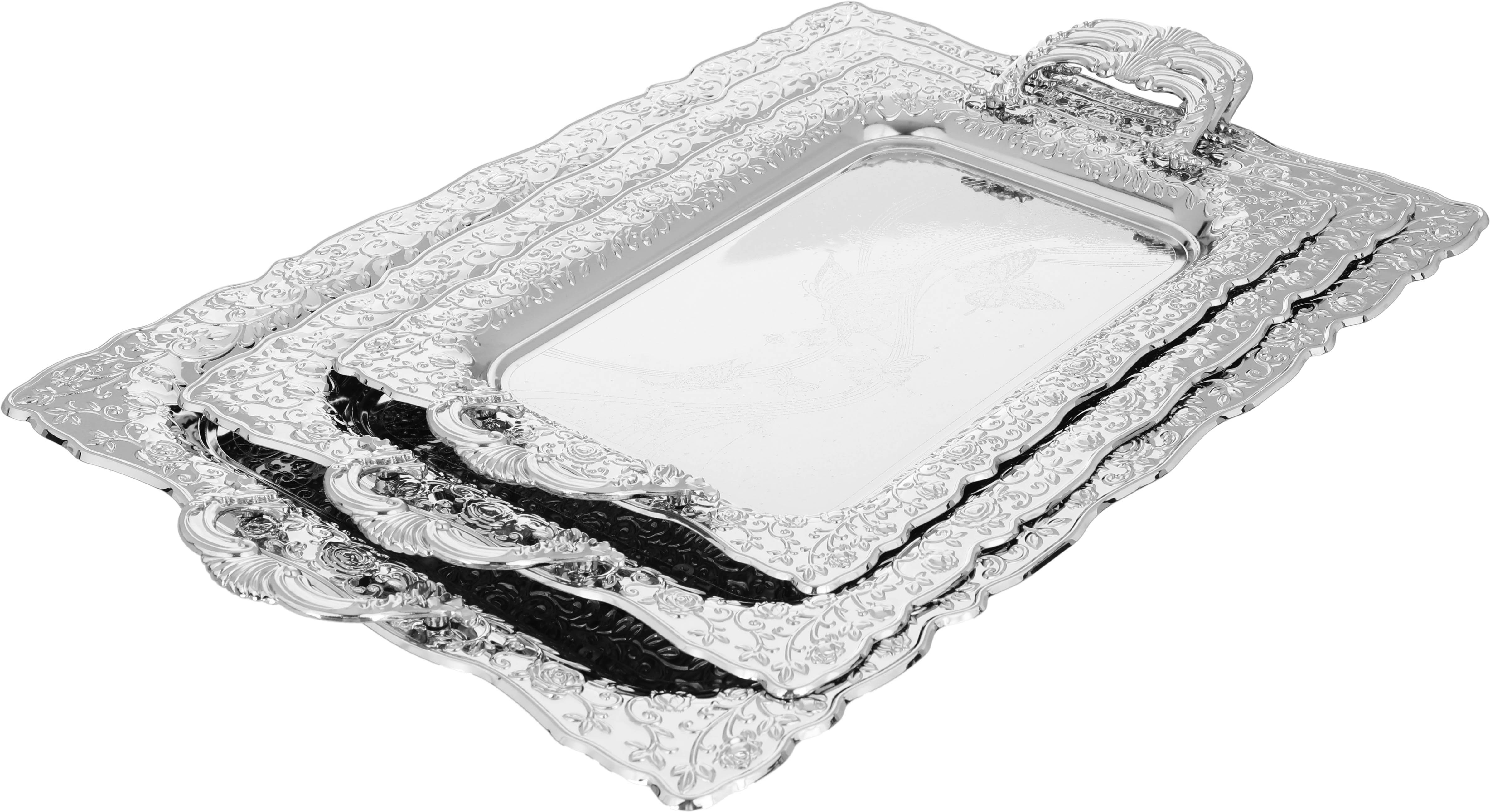 طقم طوفريات كندا استيل بحواف منقوشة السيف بلص، 3 قطع، مستطيل - فضي product image