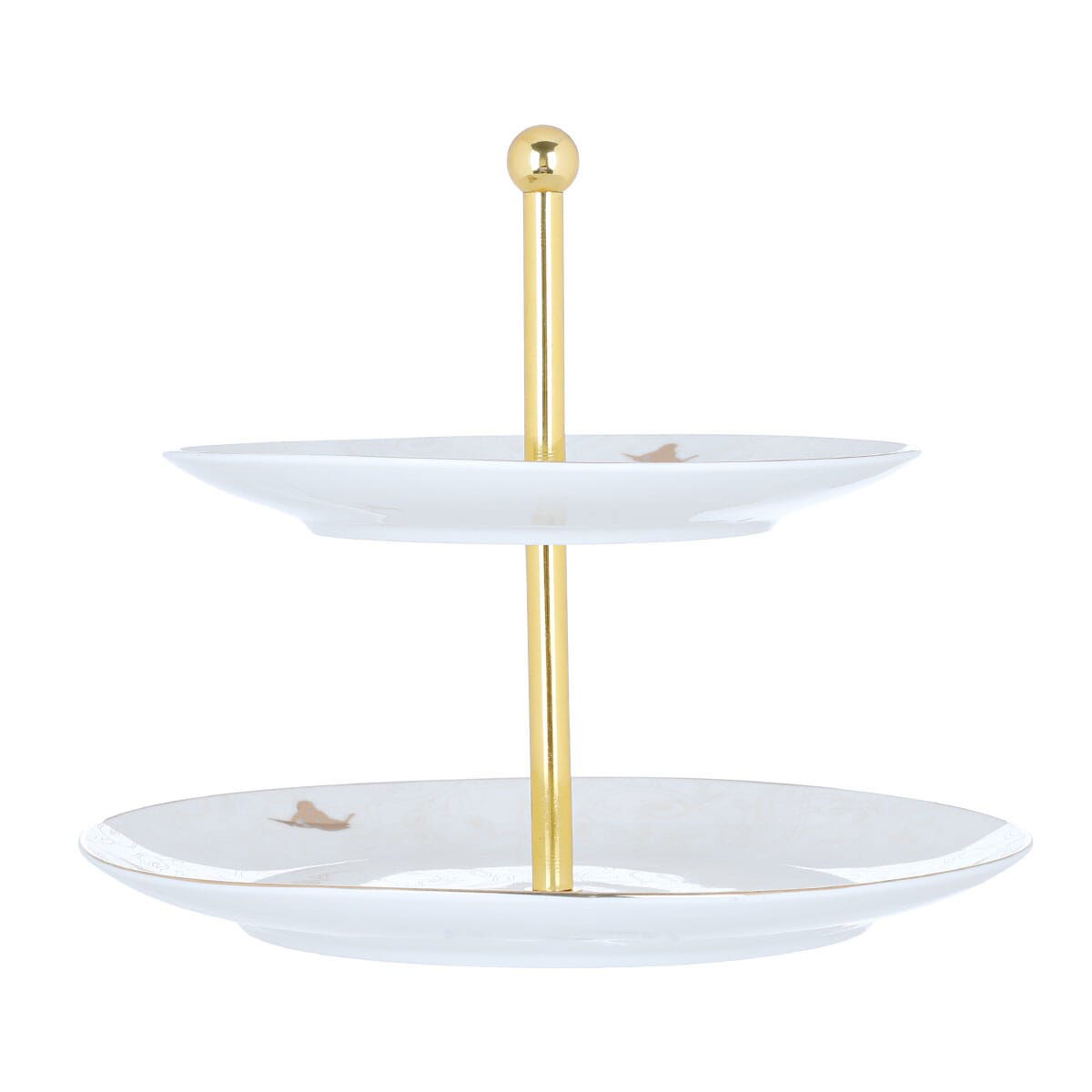Al Saif Gallery porcelain cake stand, 2 levels, bird pattern - white product image