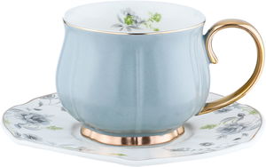 طقم فناجين قهوة بورسلان السيف غاليري، نقش ورد، مع الصحن، 12 قطعة - رمادي فاتح product image 2