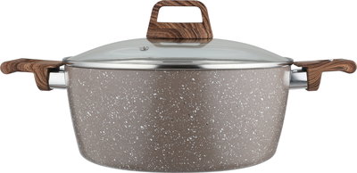 Rocky Granite Cooking Pot, 24cm, Deep, Wooden Handles, Glass Lid - Brown product image 1