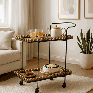عربة تقديم الطعام معدن و خشب، 84×40×70 سم، 2 رف، عجلات دوارة 360 - اسود بني product image