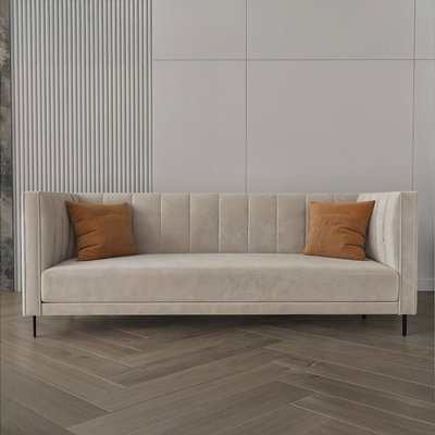 Modern Swedish wood sofa, 215x80x40 cm, velvet fabric - beige product image 1