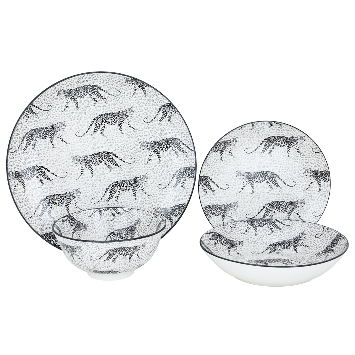 طقم سفرة بورسلان السيف غاليري، دائري، نقش فهد أسود، 24 قطعة - أبيض product image 4