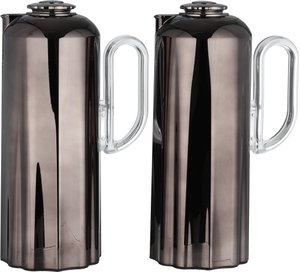 Al Saif Gallery Najdiyah Thermos Set, 1/1 Liter, 2 Pieces, Glass Inner Container, Transparent Handle, Push Button - Glossy Black product image 2