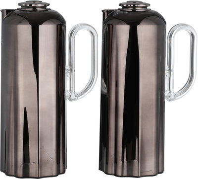 Al Saif Gallery Najdiyah Thermos Set, 1/1 Liter, 2 Pieces, Glass Inner Container, Transparent Handle, Push Button - Glossy Black product image 2