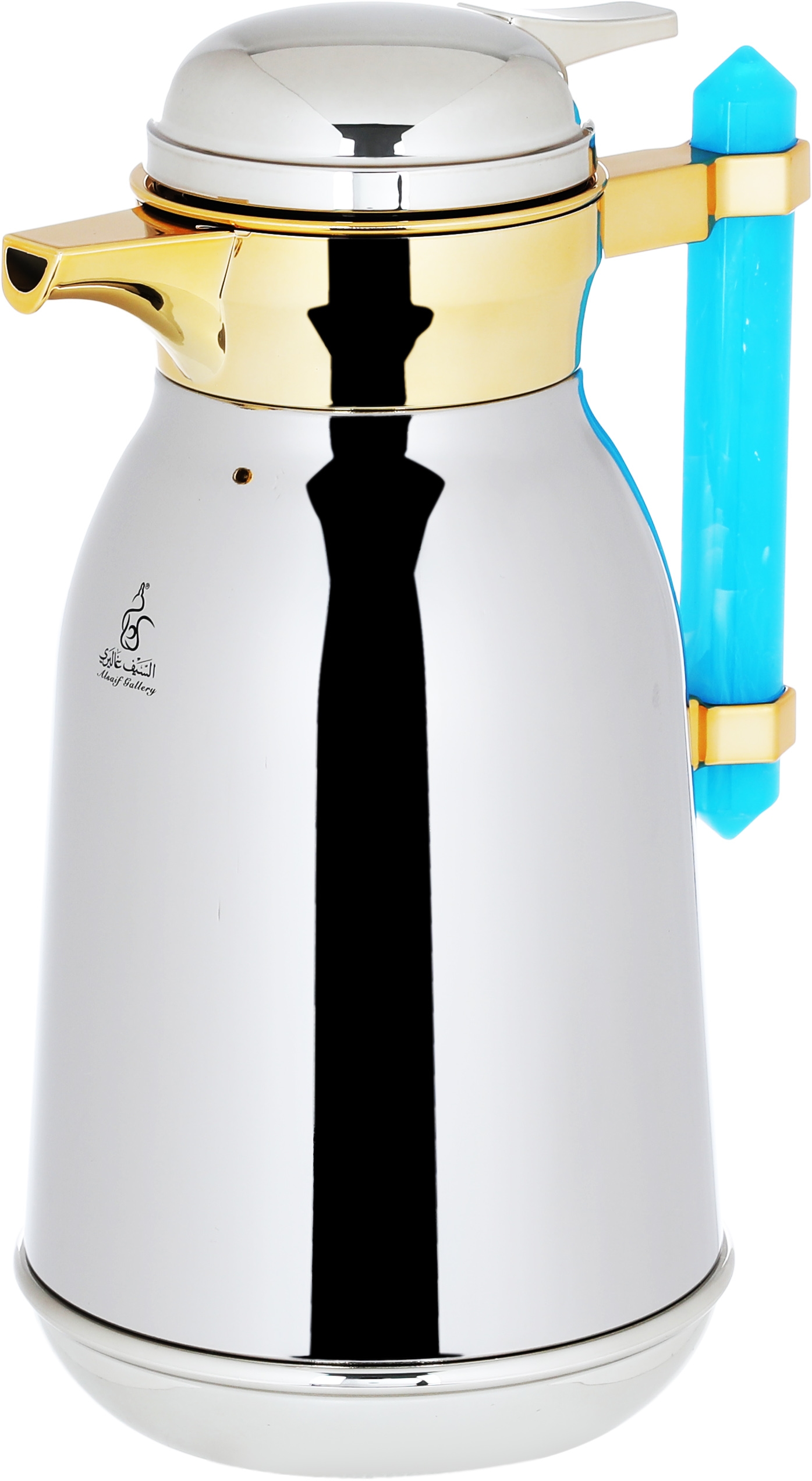 Al Saif Gallery Shahad thermos set, 1/1 liter, two pieces, thermal glass inner shell, steel outer shell - silver and gold product image 3