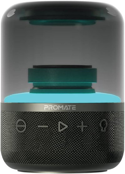 Promate Silicon Portable Wireless Wired Speaker, 8W, 7.6 x 7.6 x 12cm, Bluetooth, HD Stereo, TWS, USB, TF, LED, 4 Hours - Black product image 1
