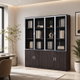 OW-110 MDF wood storage and display cabinet, 190×160×32 cm, 4 glass top doors, 4 wooden bottom doors, internal shelves - Wood Gray product image 1