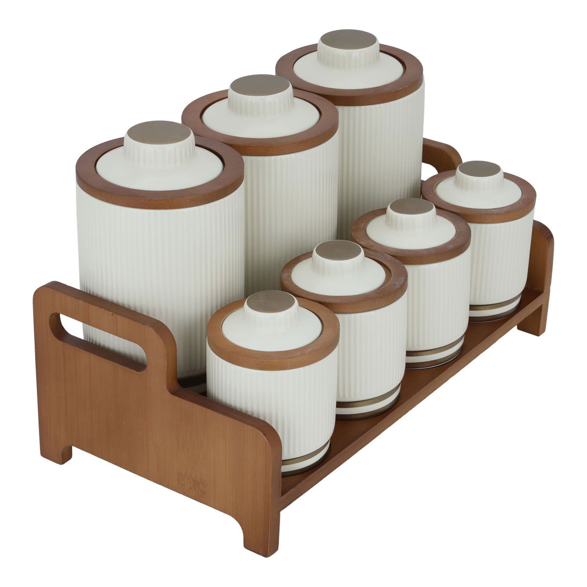 Al Saif Gallery porcelain spice box set, 7 pieces, wooden stand - beige product image 2