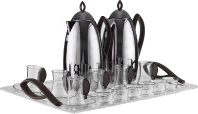 Al Saif Gallery Al Ola Thermos Set, 21 Pieces, with Serving Tray, Tea & Coffee Cups - Silver Brown product image 5