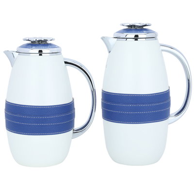 Al Saif Gallery thermos set, two pieces, 0.7/1 liter, glass inner container, plastic outer shell - white blue product image 1