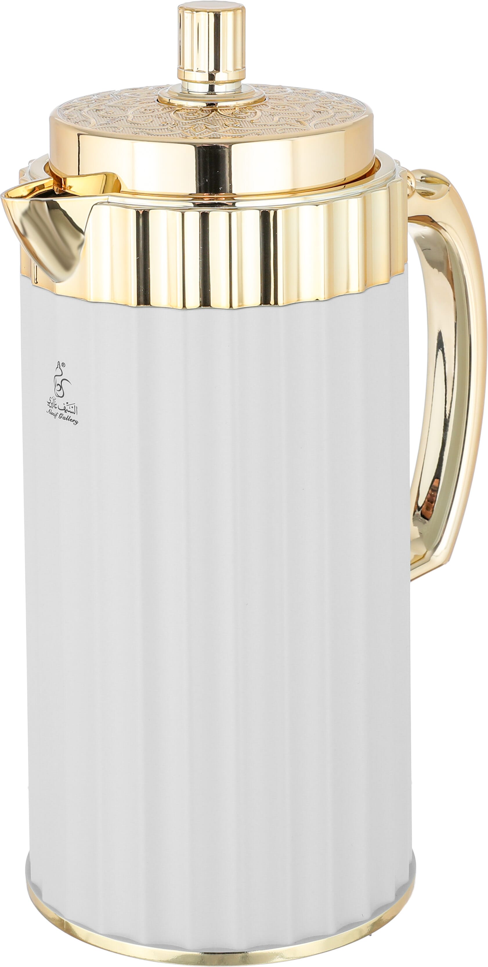 Al Saif Gallery EVA thermos set, 1-0.7 liters, golden handle, 2 pieces, thermal glass inner shell, plastic outer shell - light gray product image 3