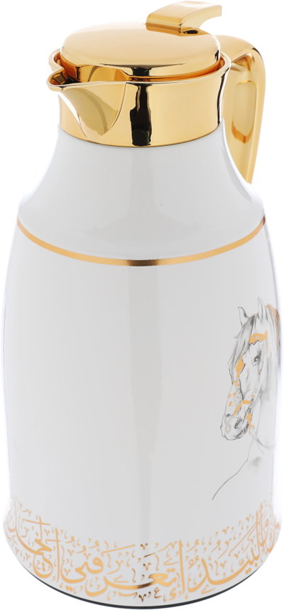 Al Saif Gallery thermos set, 1.3 liters/1 liter, glass inner container, plastic outer shell - white and golden product image 3